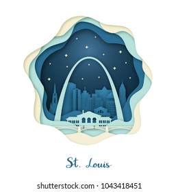 Paper art of St. Louis. Origami concept. Night city with stars. Vector illustration.