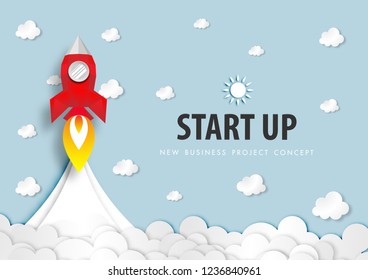 Paper Art of Start Up Project Concept. Business Paper Craft Design Vector