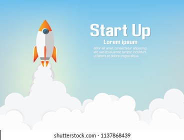 Paper art of Startup project concept. Business flat design vector illustration