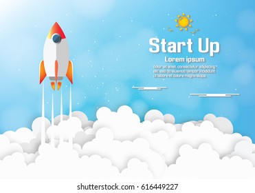 Paper art of Startup project concept. Business flat design vector illustration