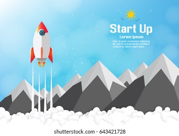 Paper art of Startup project concept. Business flat design vector illustration