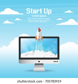 Paper art of Startup project concept. Business flat design vector illustration