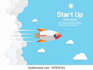 Paper art of Startup project concept. Business flat design vector illustration