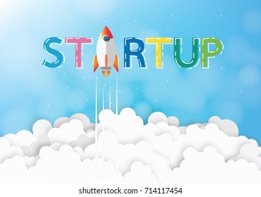 Paper art of Startup project concept. Business flat design vector illustration