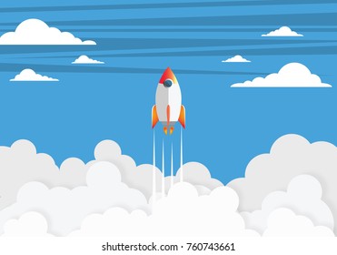 Paper art of Startup project concept. Business flat design vector illustration