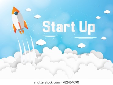 Paper art of Startup project concept. Business flat design vector illustration