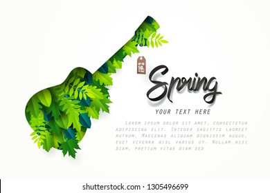 Paper art of String Instruments sale on spring season, vector art and illustration.