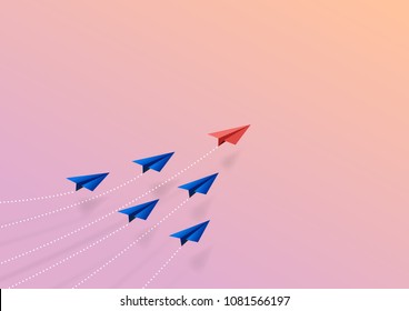 Paper art style of airplanes business teamwork creative concept idea.Vector illustration.