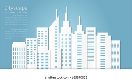 Estilo de arte de papel para el edificio arquitectónico y el paisaje urbano, ilustración vectorial fondo moderno.