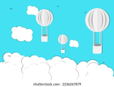 paper art style Beautiful fluffy cloud on blue sky background can be used for Christmas, Festival, holiday, summer, spring .vector EPS10