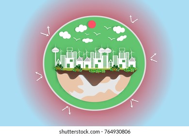 Paper art style of concept of reduce global warming world environment - concept protect the world