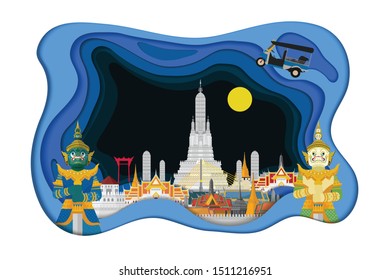 Paper art style. The Golden Palace To Visit In Thailand in flat style