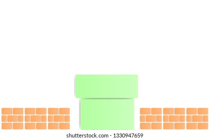 Paper Art Style Green Pipe with brick Isolate on white background ,Retro Game Background.