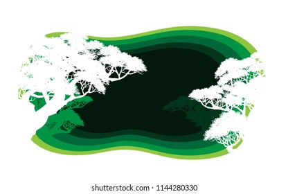 Paper art style, Green world. Ecology connection concept background. Vector info graphic illustration. Suitable for greeting card, banner and poster.  