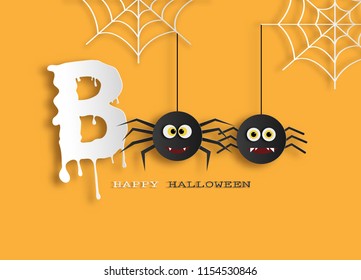 Paper art style of Halloween message Boo for banner, poster or background.