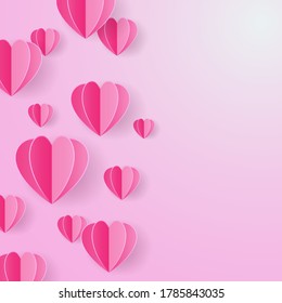 Paper art style of heart on pink background, Vector illustration