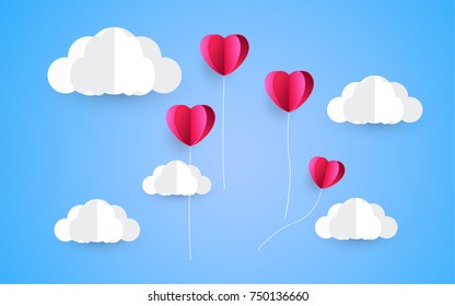  paper art style, heart in the sky