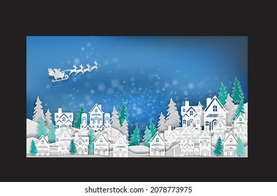 Paper art style of landscape in the city Christmas ,  flat-style vector illustration.