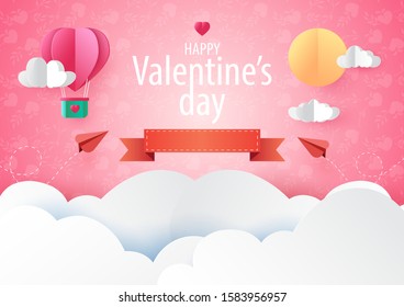 Paper art style of love concept and valentine's day greeting card template background.Vector illustration.
