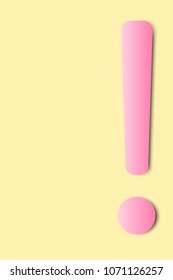 Paper art style pink exclamation mark on pastel yellow background with copy space. Vector EPS10 illustration