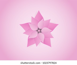 Paper art style, Pink flowers, Pink background, design with shadows Vector