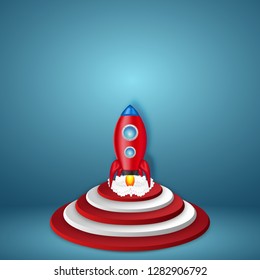 Paper art style Rocket launch on darts board as business Startup project concept. flat design vector illustration.