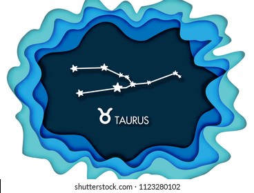 Paper art style, tauro, horoscope star sign on modern paper cut abstract background. vector and illustration