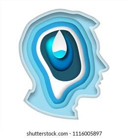 paper art style thinking water saving concept artwork modern paper cut blue color in head human vector