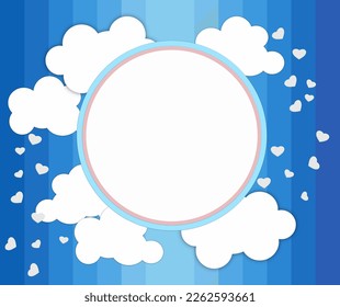 The paper art style of valentine's day greeting card and love white paper flying looks like a pair of heart shapes on cloud and blue sky vector illustration.