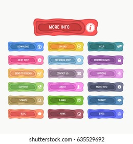 Paper Art Style Vector Buttons Set, Colorful Web Layout Elements Collection. Multicolored Website Different Shapes