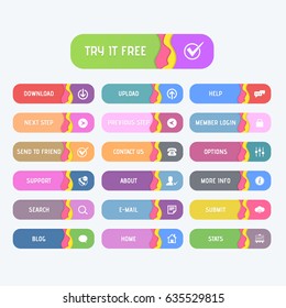 Paper Art Style Vector Buttons Set, Colorful Web Layout Elements Collection. Multicolored Website Different Shapes