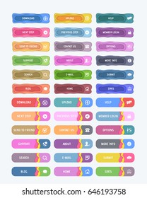 Paper Art Style Vector Buttons, Colorful Web Layout Elements Collection. Multicolored Website Different Shapes Set