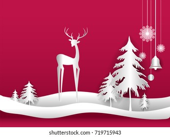 Paper art style Vector for New year xmas and Merry christmas design holiday decoration card illustration