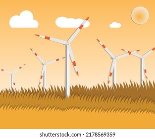 Paper art style of windmill, environmental technology