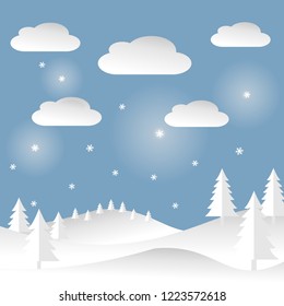 Paper art style of winter landscape.  Vector background illustration.