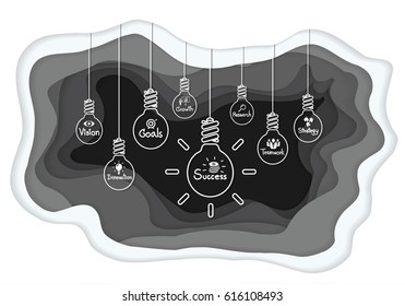 Paper art of Success idea in bulb shape as inspiration concept