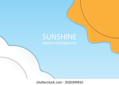 Paper art sunshine and cloud on blue sky abstract background, 