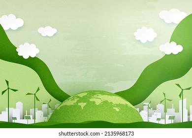 Paper art of Sustainability in green eco city, alternative energy and ecology conservation concept.Banner template background.Vector illustration. - Shutterstock ID 2135968173