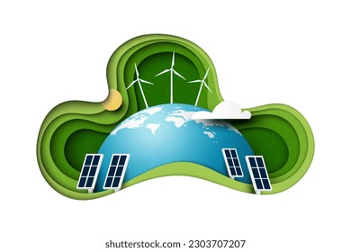 Paper art of Sustainability in green energy, alternative energy and ecology conservation concept.Banner template background.Vector illustration.