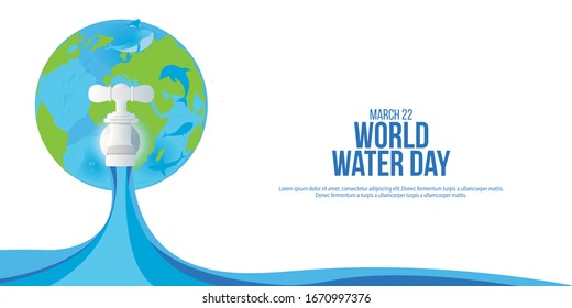 Paper art of tap with flowing water, world sustainable environment friendly idea, vector art and illustration.