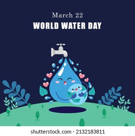 Paper art of tap with flowing water, world sustainable environment friendly idea, vector art and illustration.