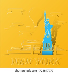 Paper art travel infographic.New york  infographic; welcome to America.Landmarks concept, pastel color with paper art style.