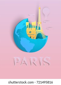 Paper art travel infographic.Paris infographic; welcome to France.Landmarks in global concept, pastel color with paper art style.