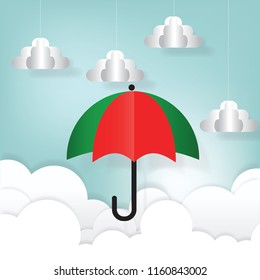 paper art, umbrella in the sky, origami and valentine day's concept, vector illustration