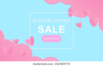 PAPER ART OF VALENTINE'S DAY FESTIVAL PASTEL BACKGROUND VECTOR 