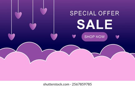 PAPER ART OF VALENTINE'S DAY FESTIVAL PASTEL BACKGROUND VECTOR 