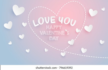 Paper art for valentine's. happy valentine day design,text on colorful background with heart Paper art and craft style. vector, illustration.