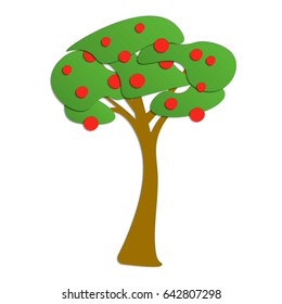 a paper art vector apple tree; cartoon style; simple design; isolated on white background