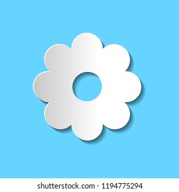 Paper art vector flower icon; white paper flower sign on blue background; template for laser and plotter cutting, scrapbooking; EPS10
