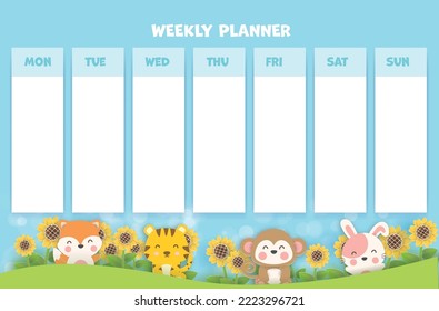 paper art weekly planner with cute animals